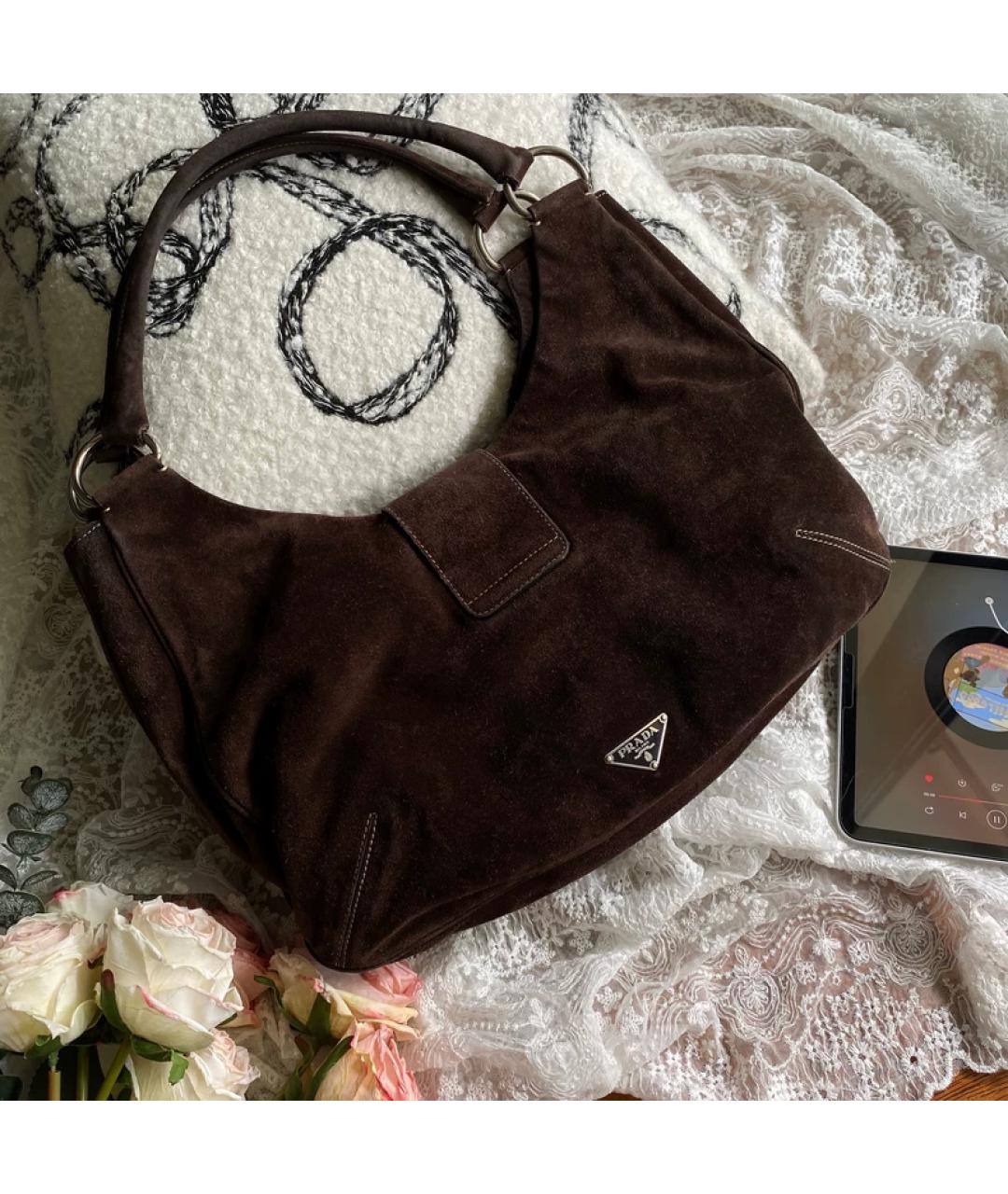 PRADA Коричневая замшевая сумка с короткими ручками, фото 6