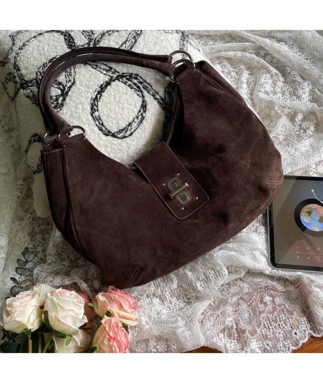 PRADA Коричневая замшевая сумка с короткими ручками, фото 7