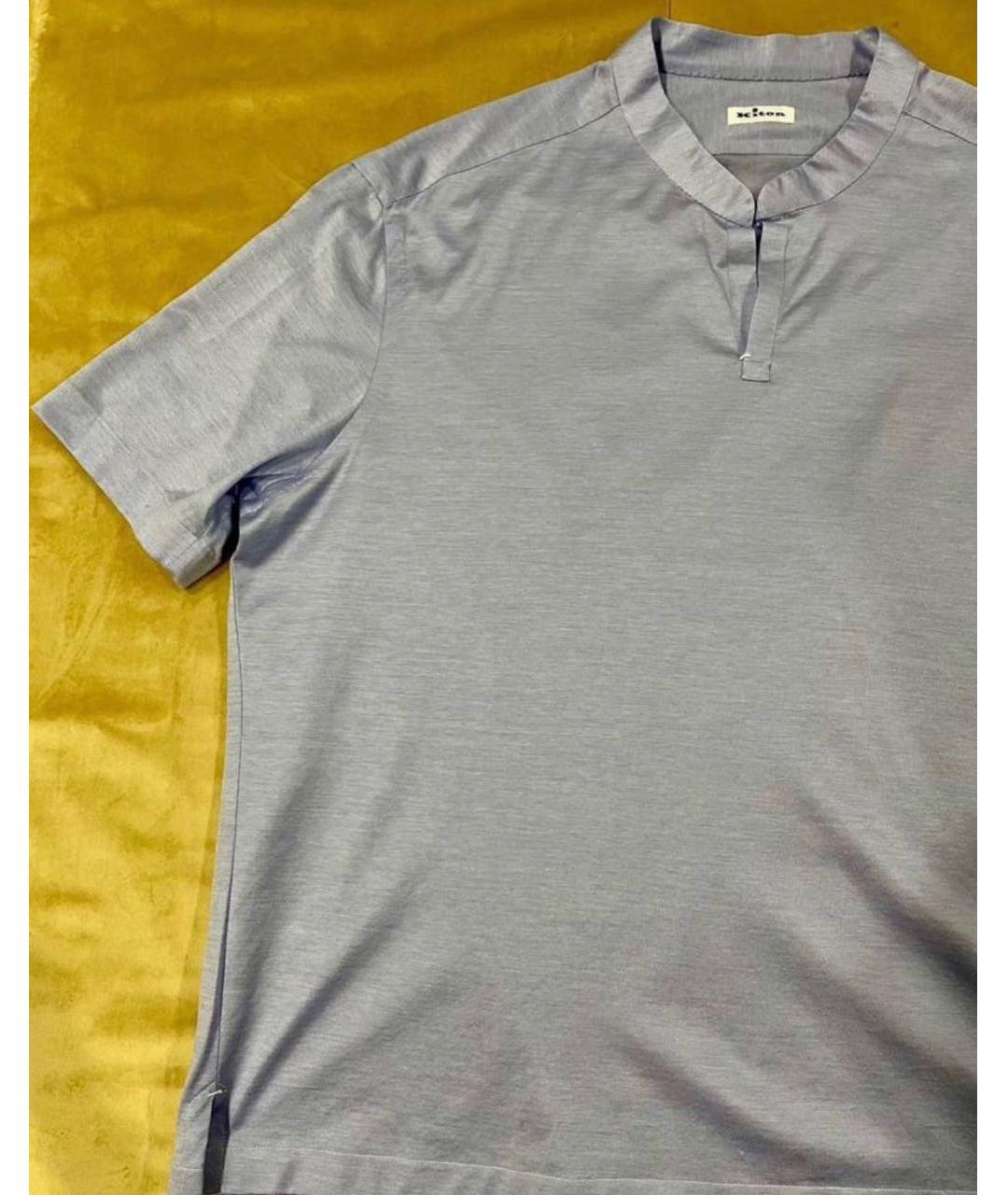 KITON Голубое хлопковое поло с коротким рукавом, фото 3