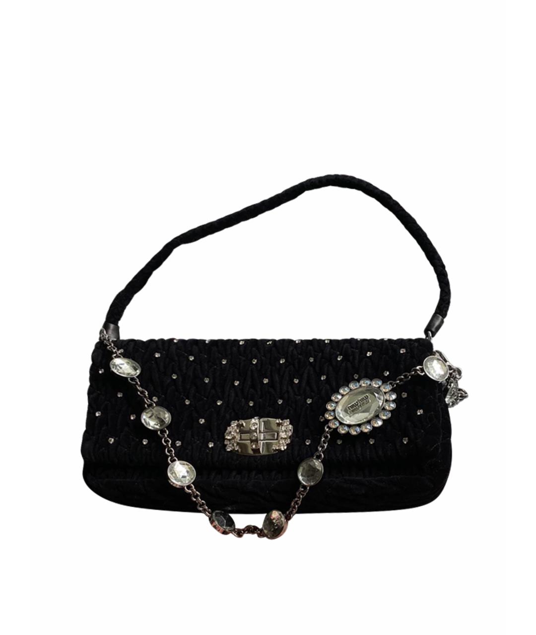 MIU MIU Черная бархатная сумка с короткими ручками, фото 1