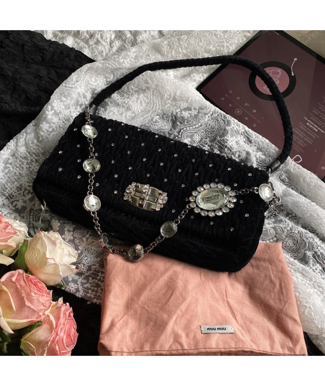 MIU MIU Черная бархатная сумка с короткими ручками, фото 9