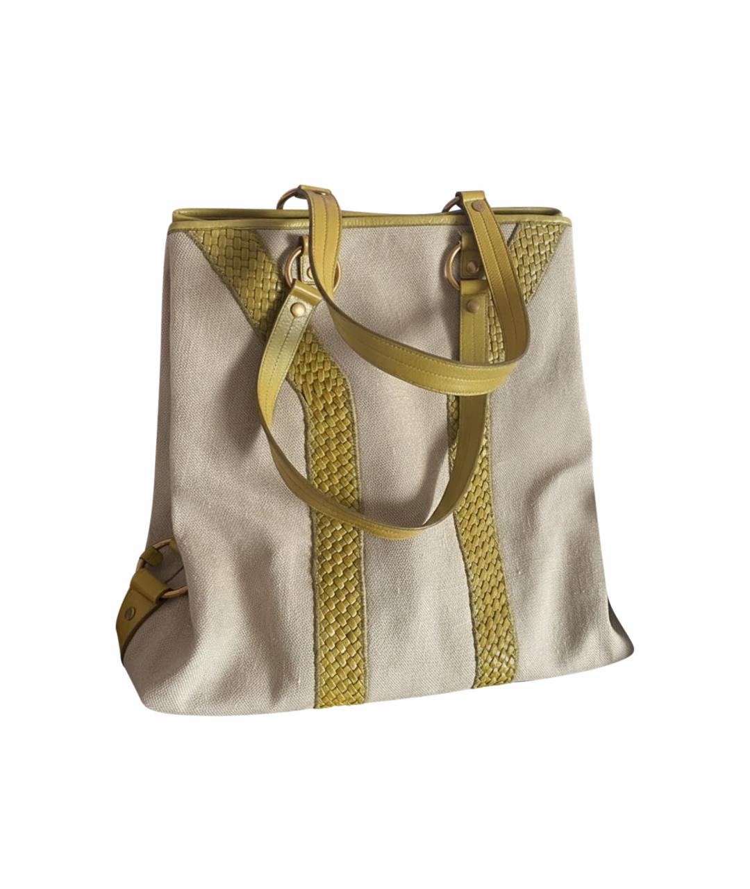 SAINT LAURENT Бежевая тканевая сумка с короткими ручками, фото 1