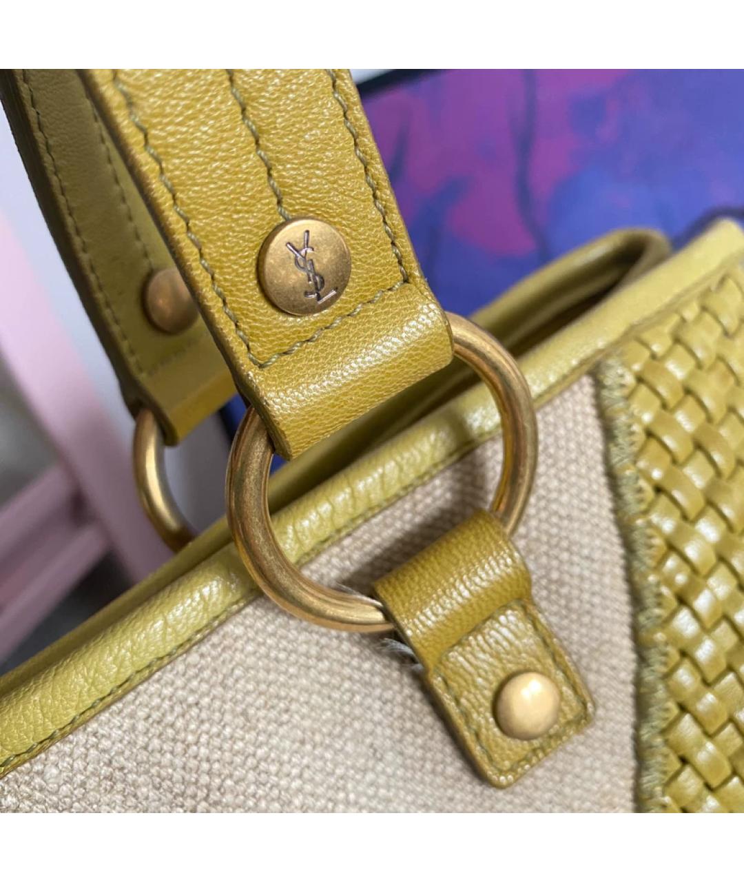 SAINT LAURENT Бежевая тканевая сумка с короткими ручками, фото 4