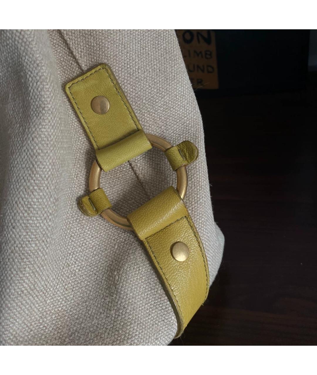 SAINT LAURENT Бежевая тканевая сумка с короткими ручками, фото 2