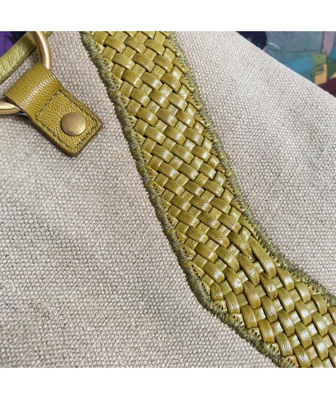 SAINT LAURENT Бежевая тканевая сумка с короткими ручками, фото 3