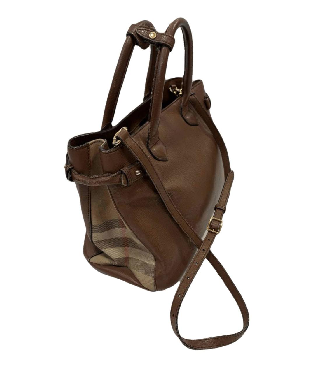 BURBERRY Коричневая кожаная сумка с короткими ручками, фото 2