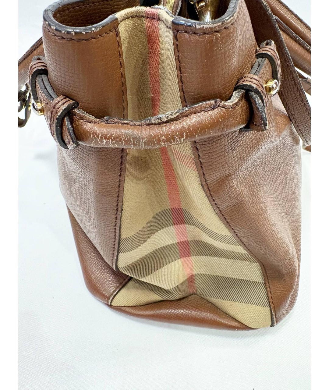 BURBERRY Коричневая кожаная сумка с короткими ручками, фото 8