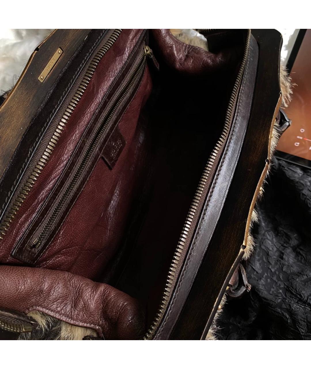 GUCCI Коричневая меховая сумка с короткими ручками, фото 5