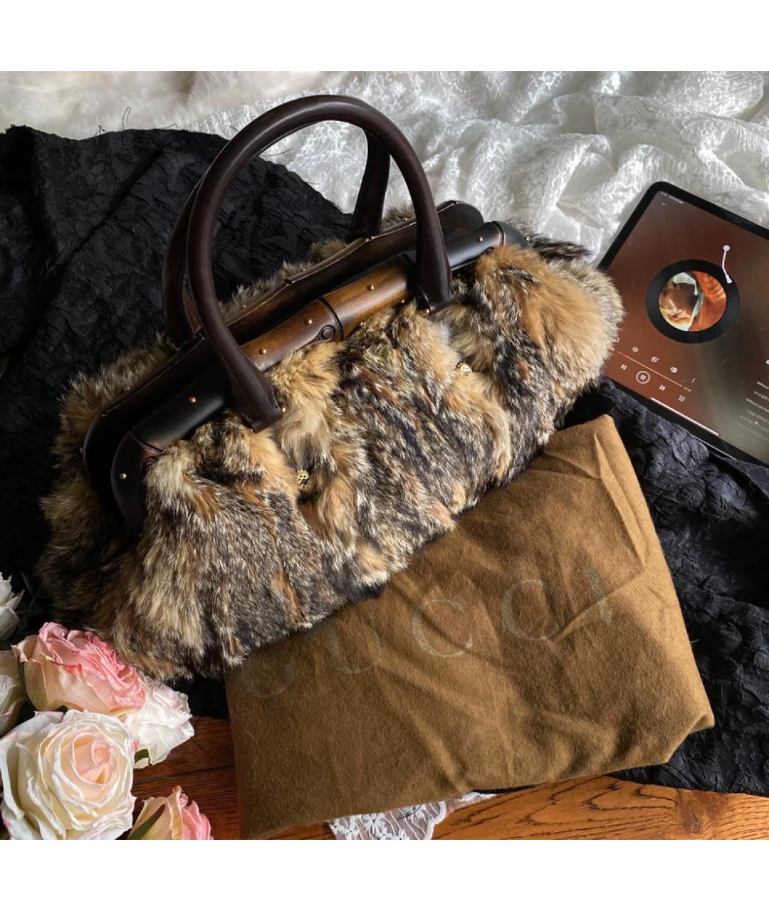 GUCCI Коричневая меховая сумка с короткими ручками, фото 10