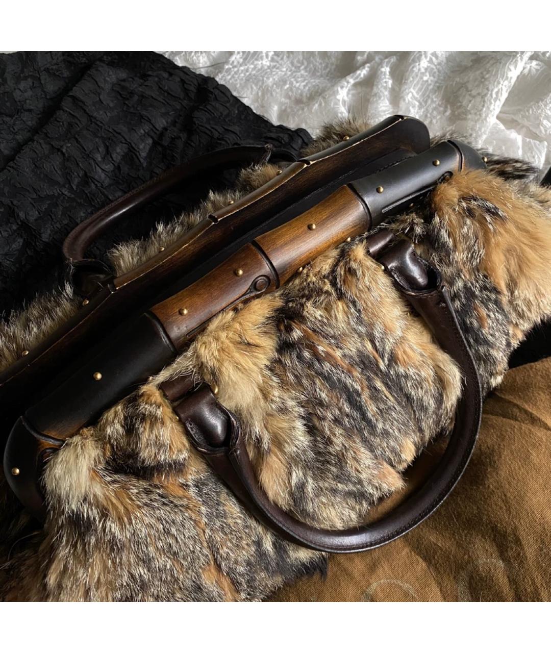 GUCCI Коричневая меховая сумка с короткими ручками, фото 9