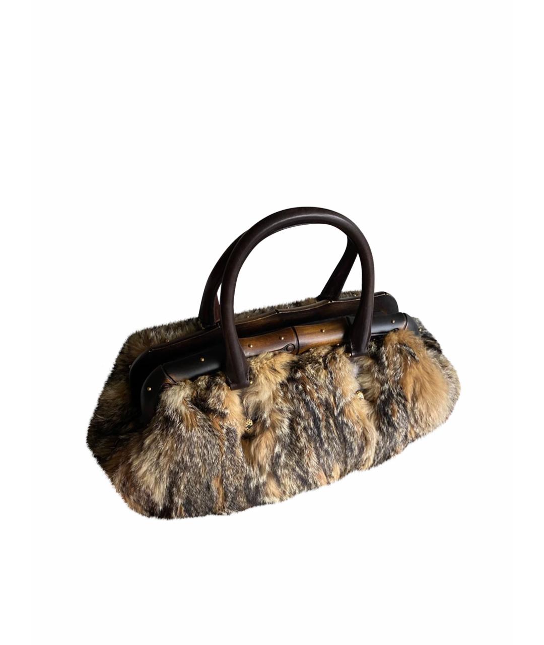 GUCCI Коричневая меховая сумка с короткими ручками, фото 1