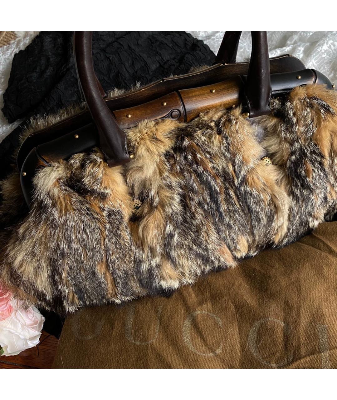 GUCCI Коричневая меховая сумка с короткими ручками, фото 3