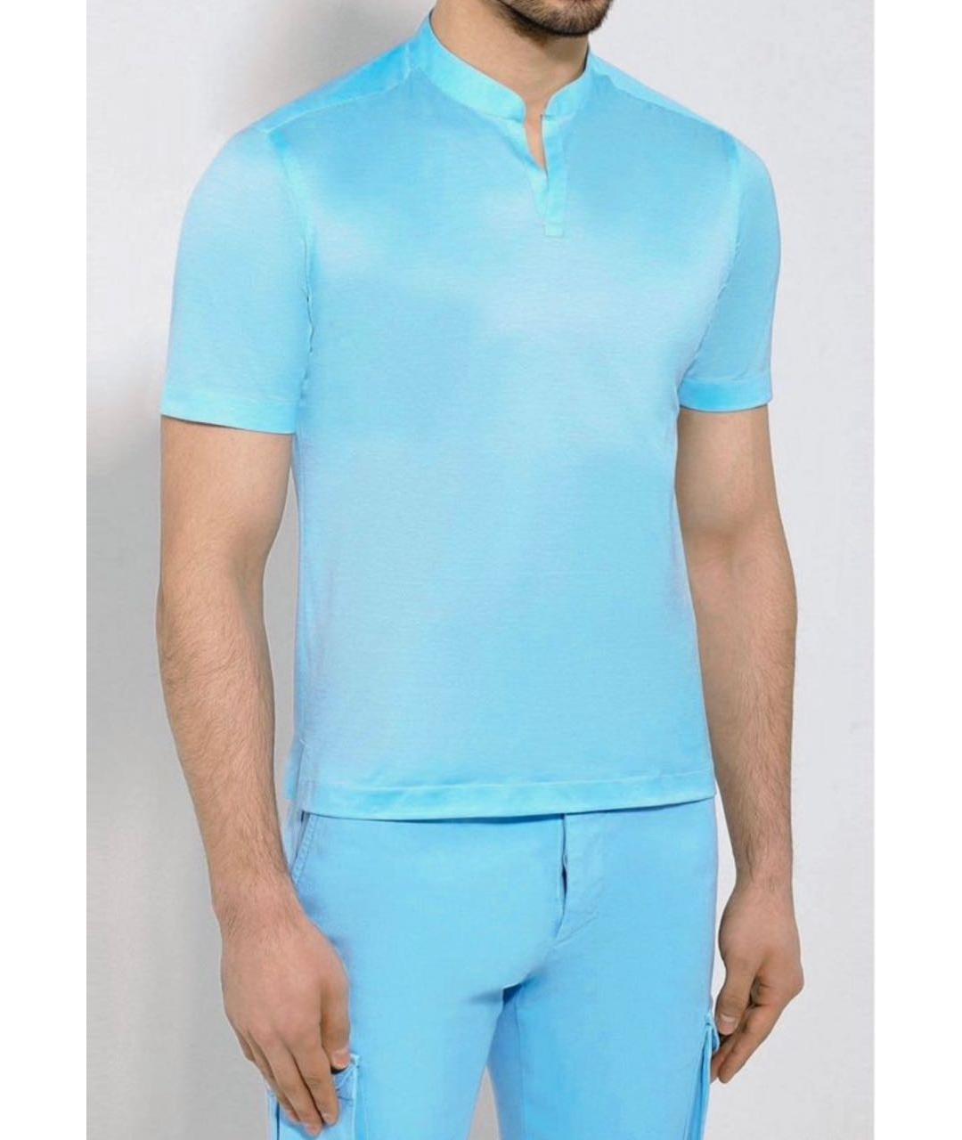 KITON Голубое хлопковое поло с коротким рукавом, фото 5
