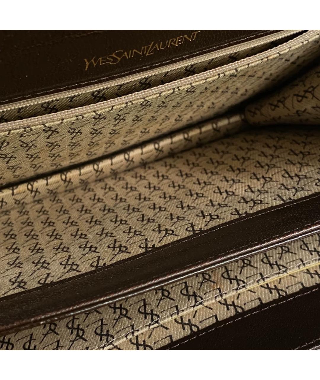 SAINT LAURENT Коричневая кожаная сумка с короткими ручками, фото 4