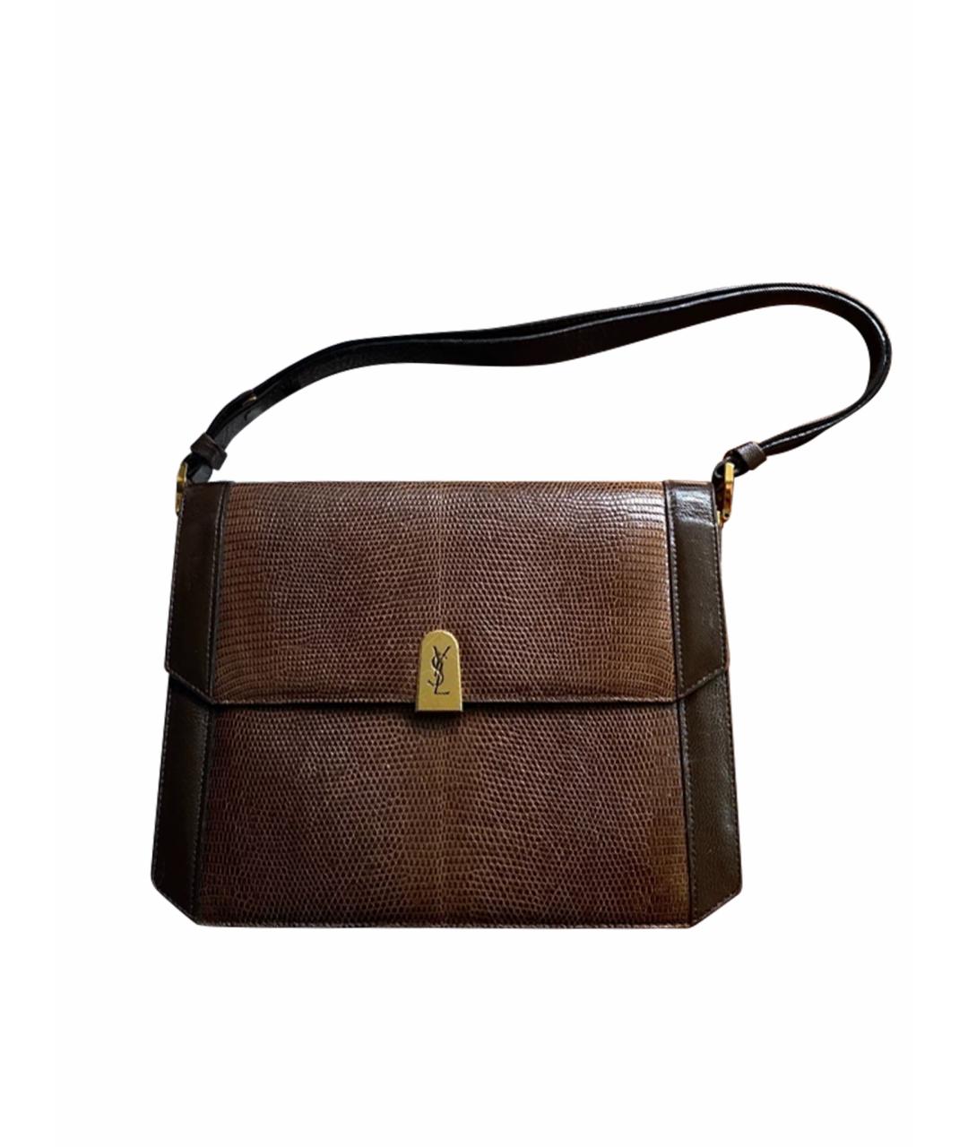 SAINT LAURENT Коричневая кожаная сумка с короткими ручками, фото 1