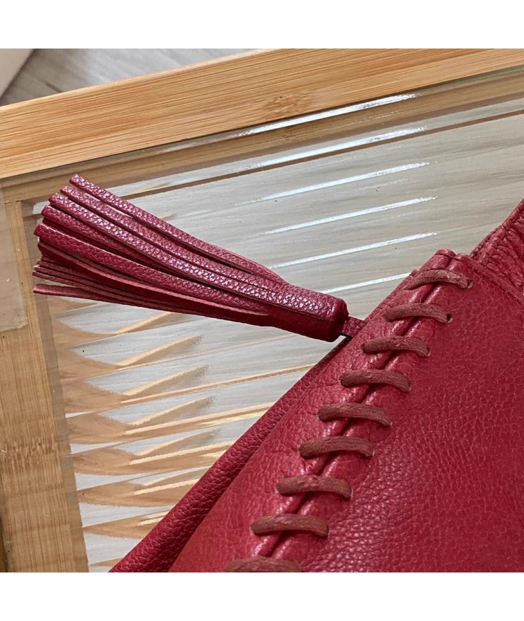 SAINT LAURENT Красная кожаная сумка с короткими ручками, фото 6