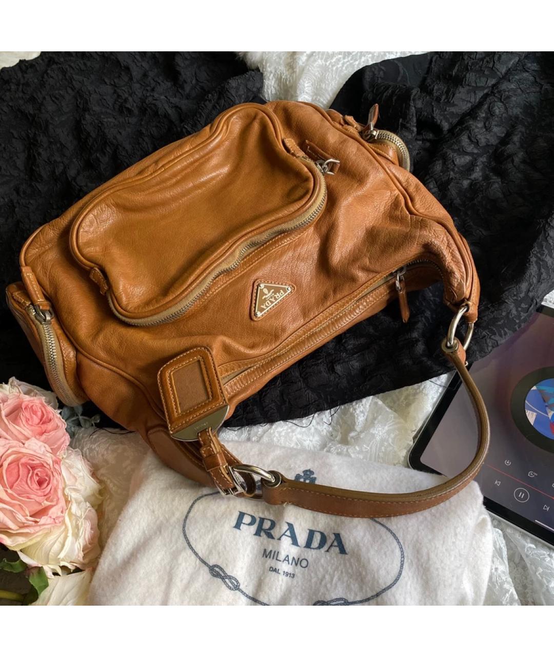 PRADA Коричневая кожаная сумка с короткими ручками, фото 9