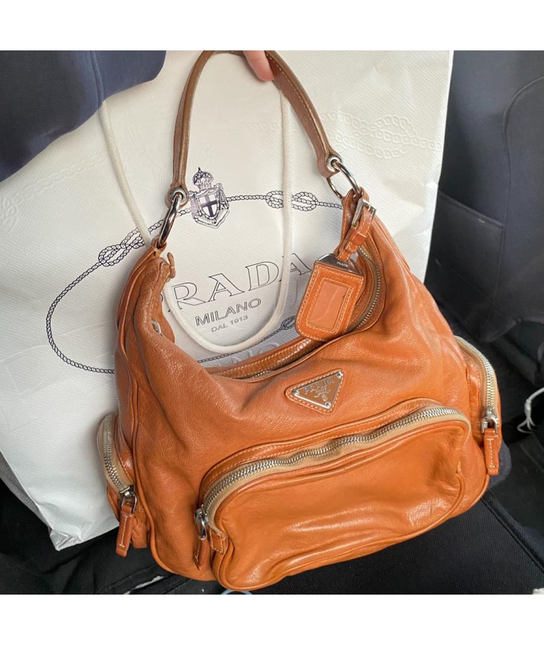 PRADA Коричневая кожаная сумка с короткими ручками, фото 10