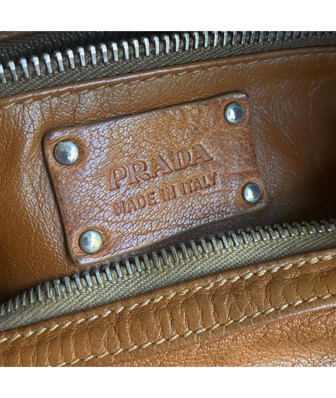 PRADA Коричневая кожаная сумка с короткими ручками, фото 7