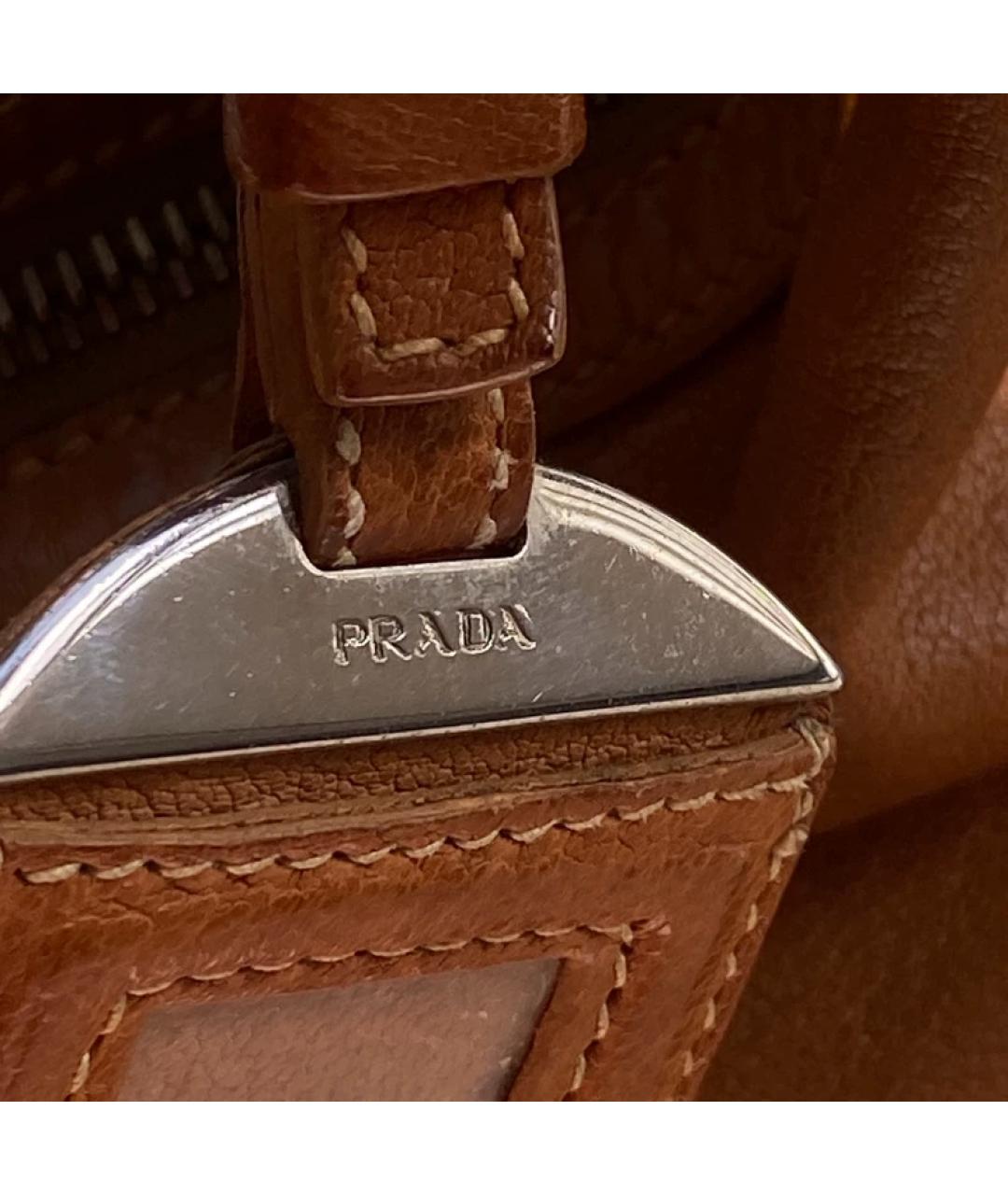 PRADA Коричневая кожаная сумка с короткими ручками, фото 5