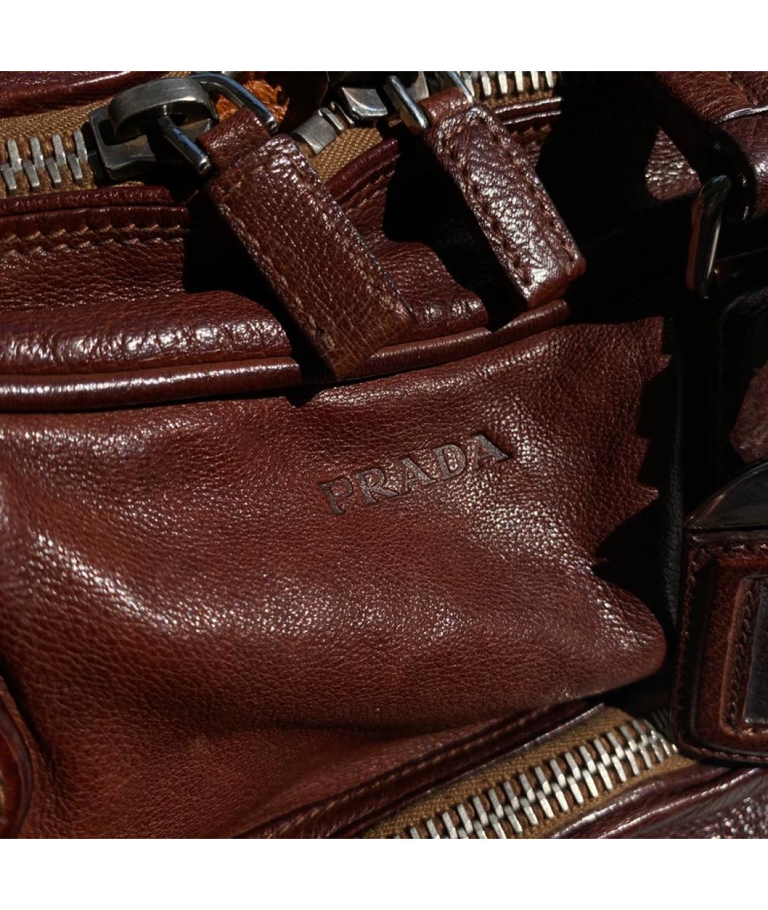 PRADA Коричневая кожаная сумка с короткими ручками, фото 3
