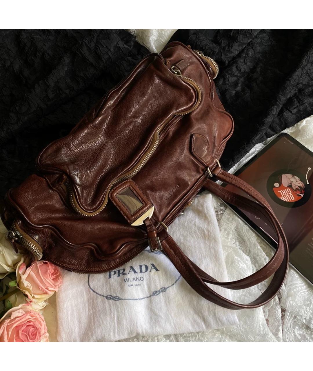 PRADA Коричневая кожаная сумка с короткими ручками, фото 8