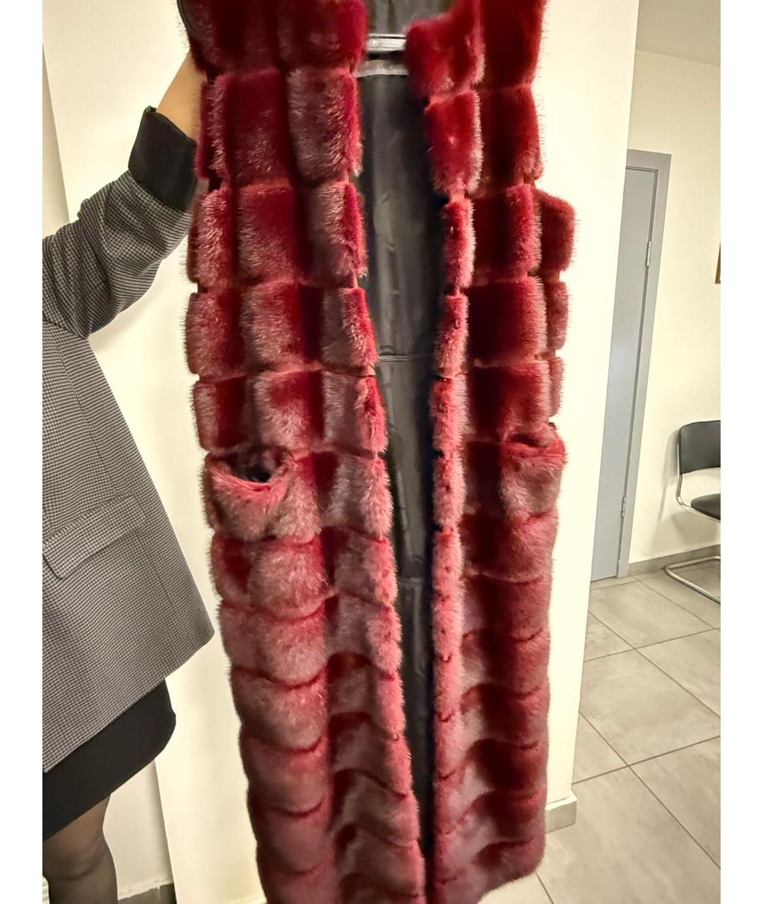 SIMONETTA RAVIZZA Бордовая меховая шуба, фото 6