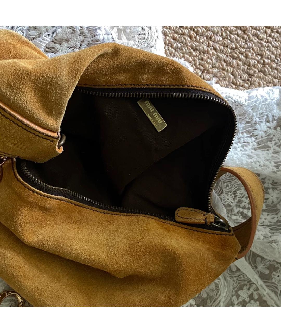 MIU MIU Горчичная кожаная сумка с короткими ручками, фото 6