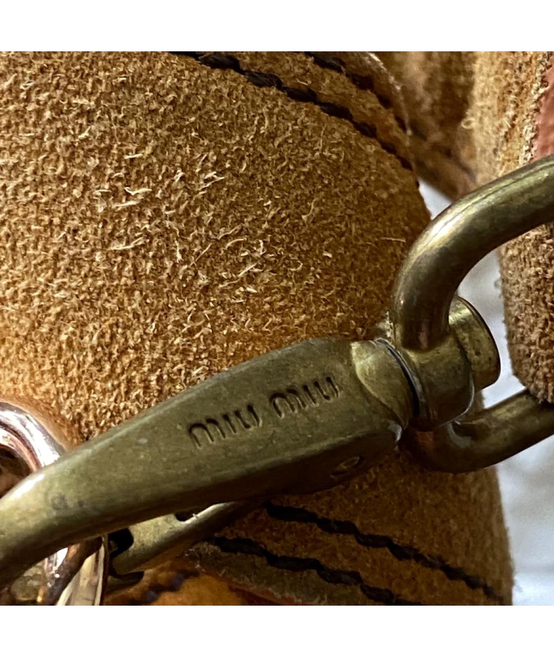 MIU MIU Горчичная кожаная сумка с короткими ручками, фото 5