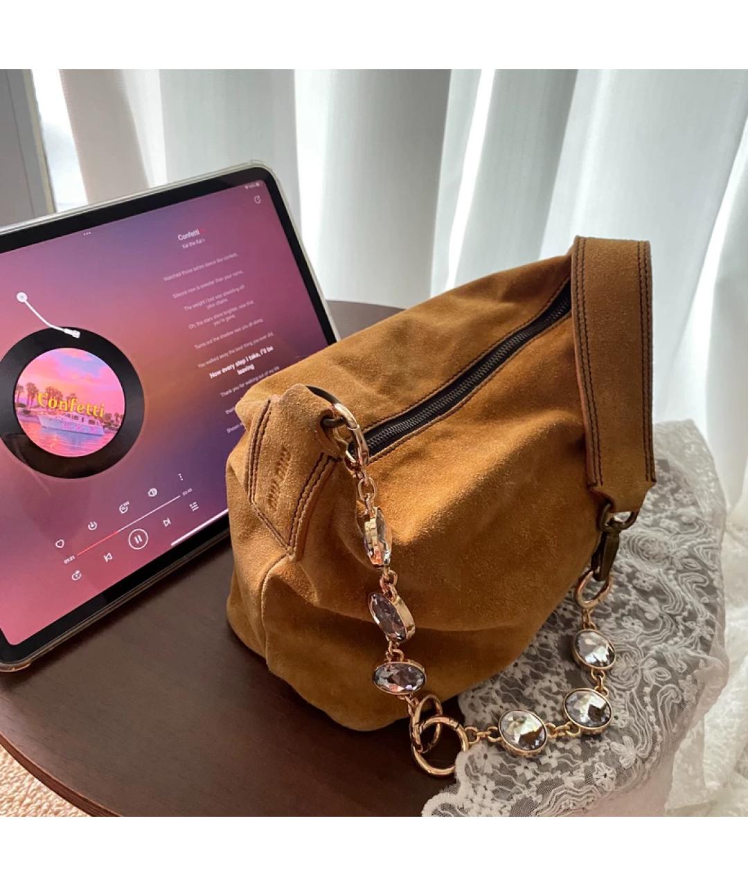 MIU MIU Горчичная кожаная сумка с короткими ручками, фото 9