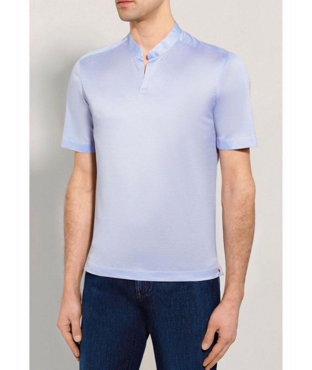 KITON Голубое хлопковое поло с коротким рукавом, фото 3