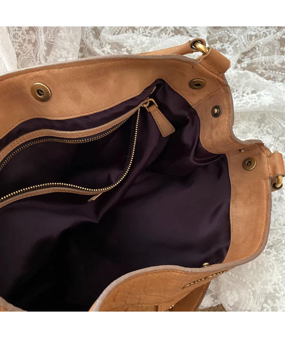 MIU MIU Коричневая льняная сумка с короткими ручками, фото 3