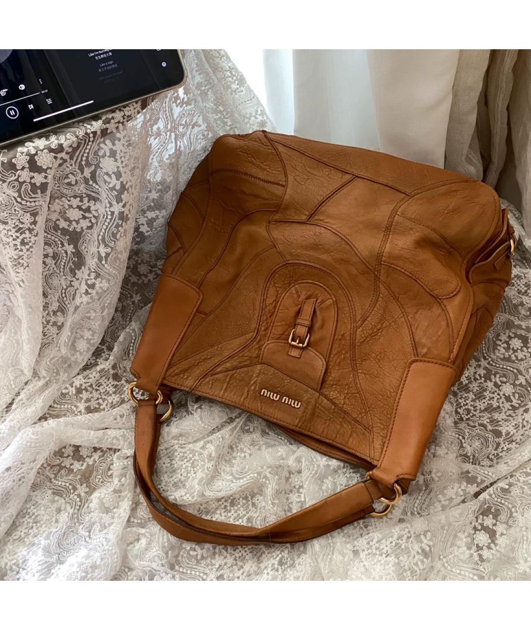 MIU MIU Коричневая льняная сумка с короткими ручками, фото 7