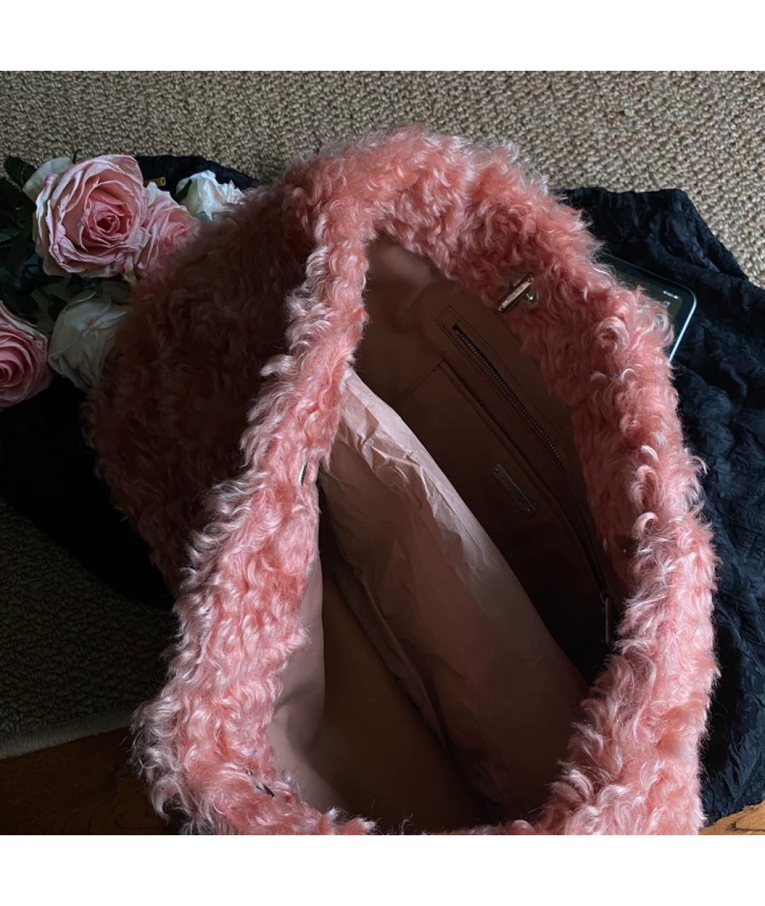 MIU MIU Розовая меховая сумка с короткими ручками, фото 9