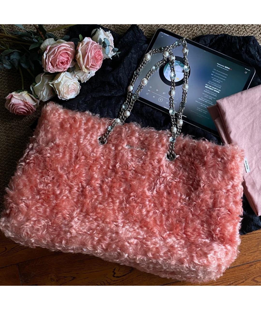 MIU MIU Розовая меховая сумка с короткими ручками, фото 10
