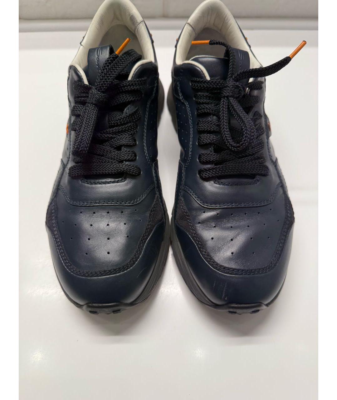 SANTONI Синие кожаные низкие кроссовки / кеды, фото 2