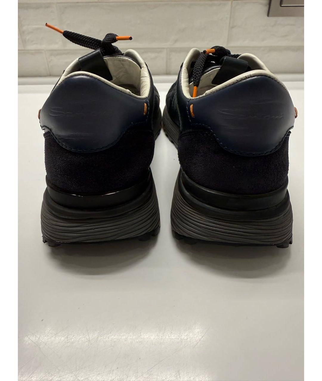 SANTONI Синие кожаные низкие кроссовки / кеды, фото 4