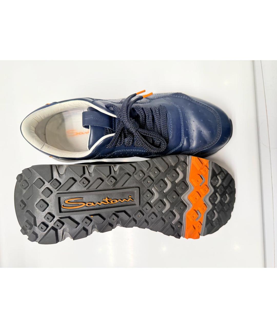 SANTONI Синие кожаные низкие кроссовки / кеды, фото 3