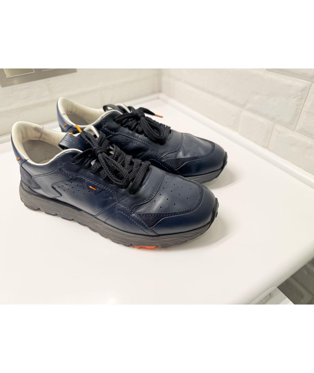 SANTONI Синие кожаные низкие кроссовки / кеды, фото 6