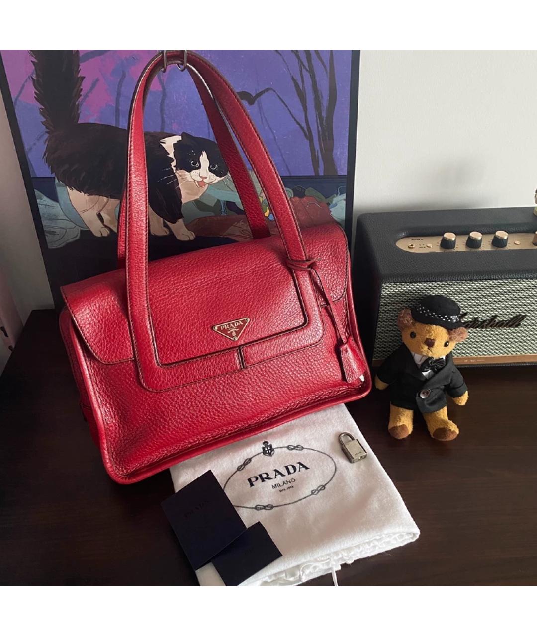 PRADA Красная кожаная сумка с короткими ручками, фото 7