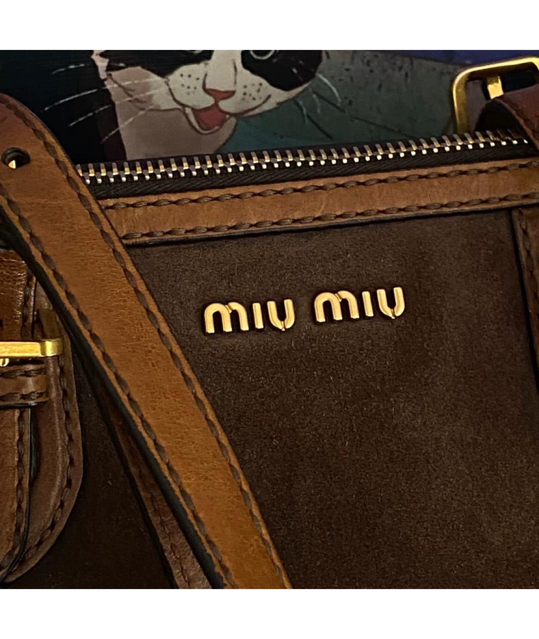 MIU MIU Коричневая кожаная сумка с короткими ручками, фото 4