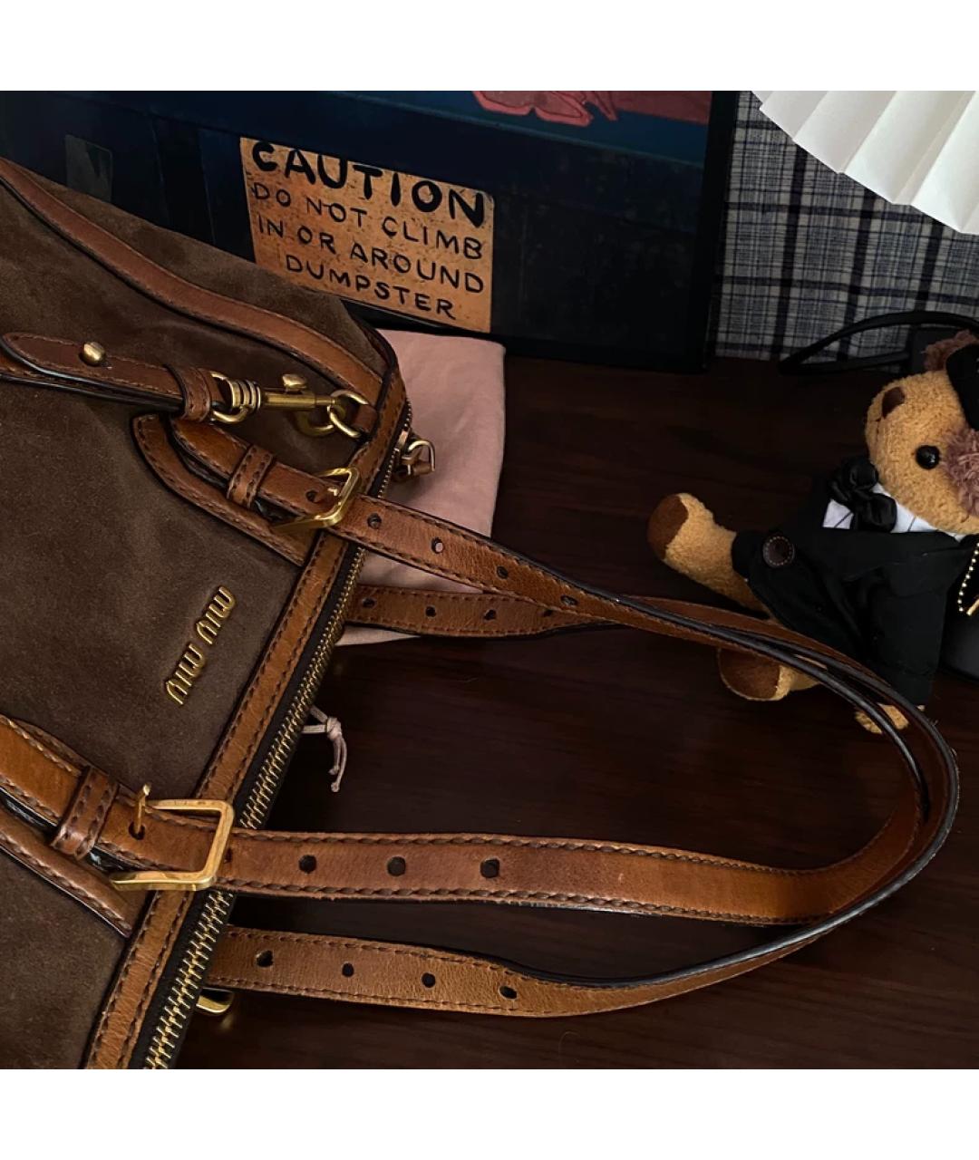 MIU MIU Коричневая кожаная сумка с короткими ручками, фото 6