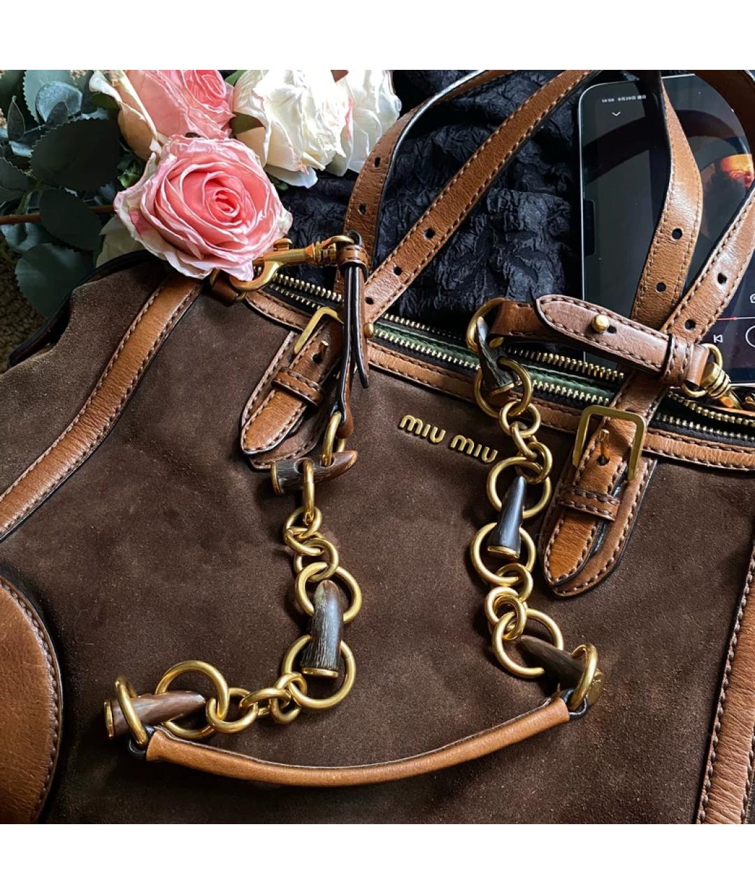 MIU MIU Коричневая кожаная сумка с короткими ручками, фото 9