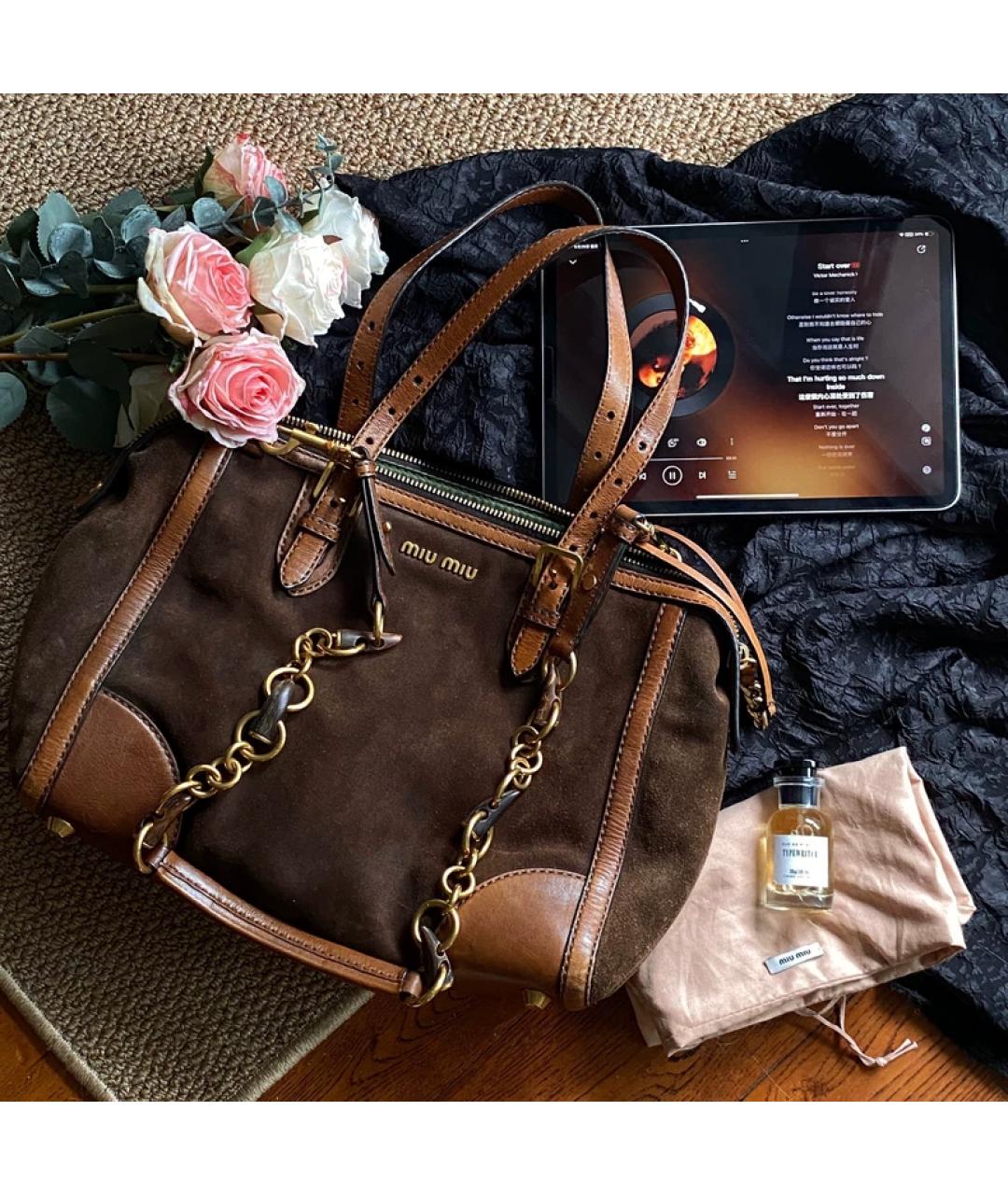 MIU MIU Коричневая кожаная сумка с короткими ручками, фото 10