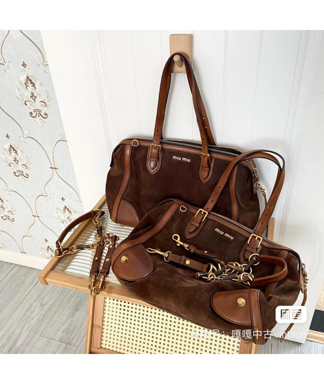 MIU MIU Коричневая кожаная сумка с короткими ручками, фото 2