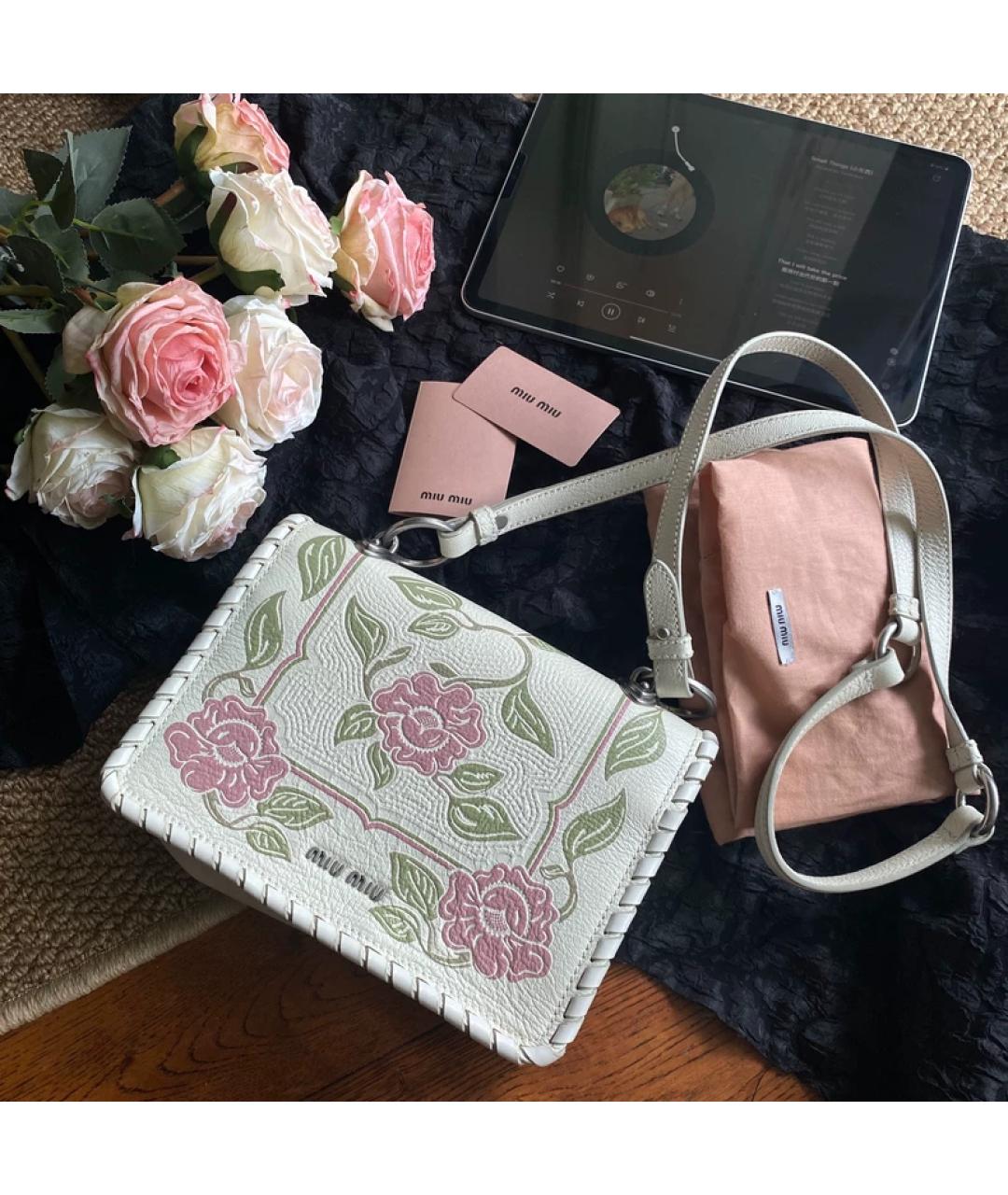 MIU MIU Белая кожаная сумка с короткими ручками, фото 5