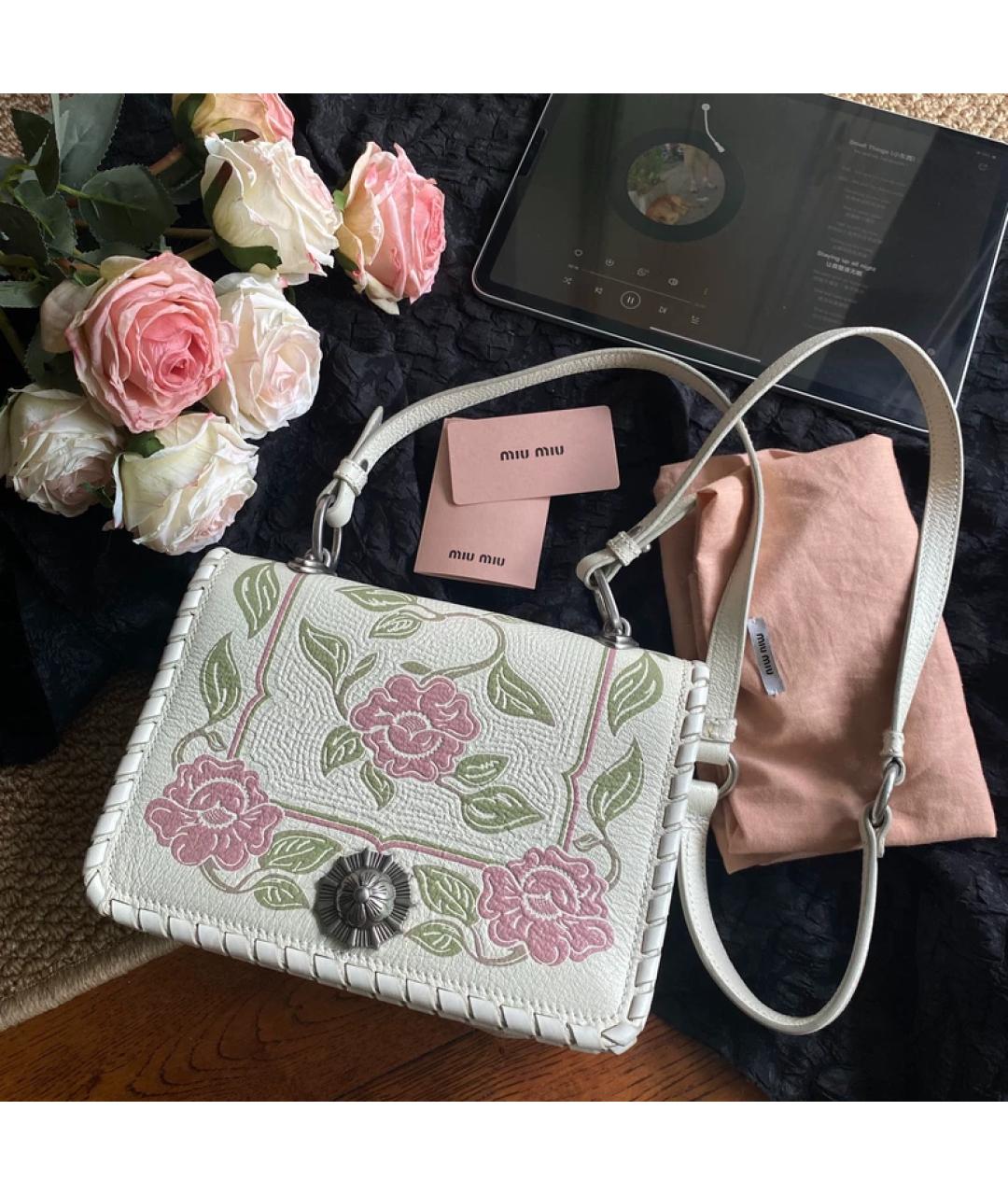 MIU MIU Белая кожаная сумка с короткими ручками, фото 6