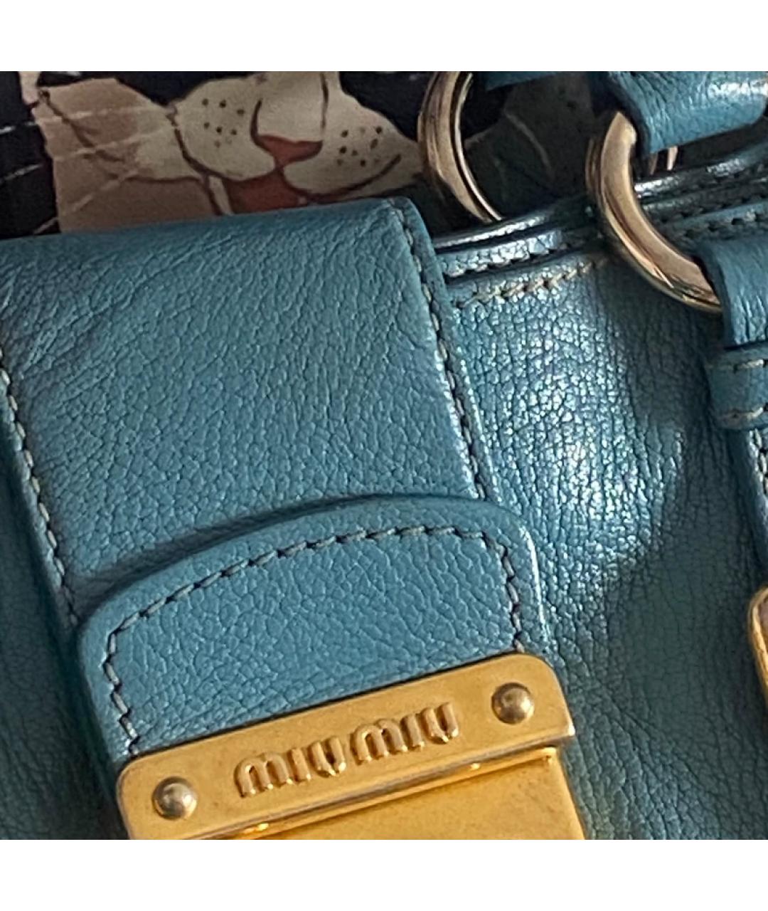 MIU MIU Голубая кожаная сумка с короткими ручками, фото 4