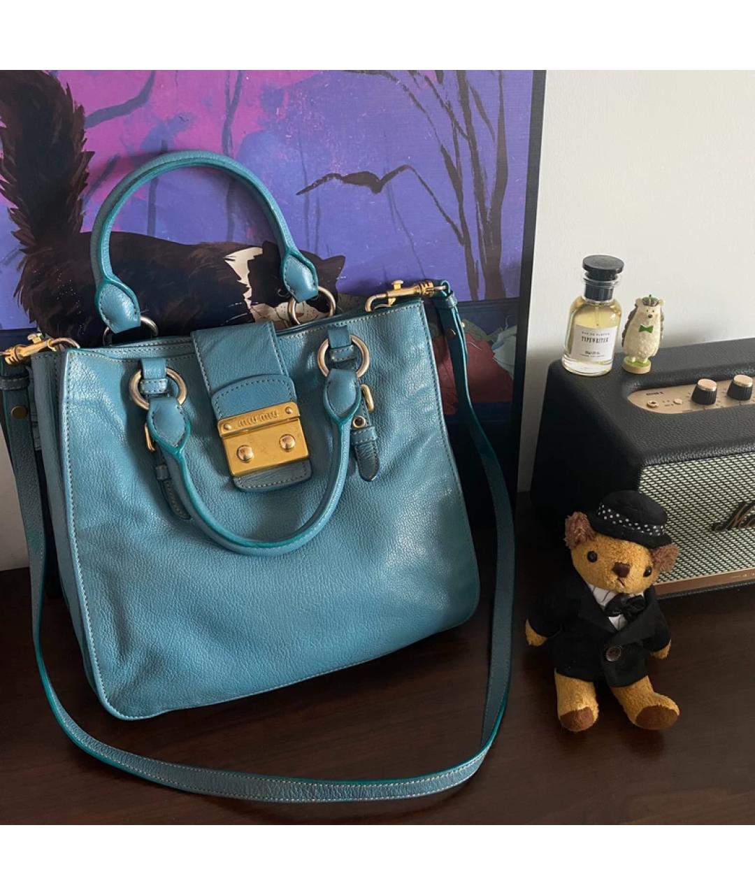 MIU MIU Голубая кожаная сумка с короткими ручками, фото 5