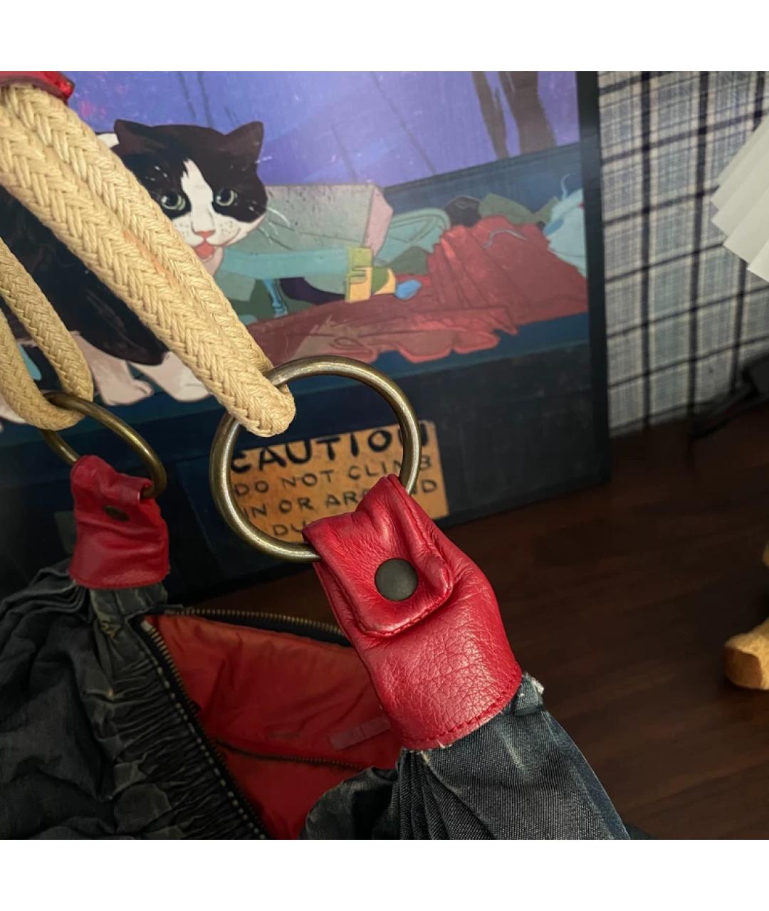 MIU MIU Красная деним сумка с короткими ручками, фото 3